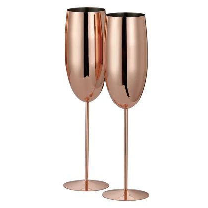 ЧАШИ ЗА ПЕНЛИВО ВИНО OAK&STEEL - ROSE GOLD FLUTES, 2X ПО 285МЛ, НЕРЪЖДАЕМА СТОМАНА, РОЗОВО ЗЛАТО