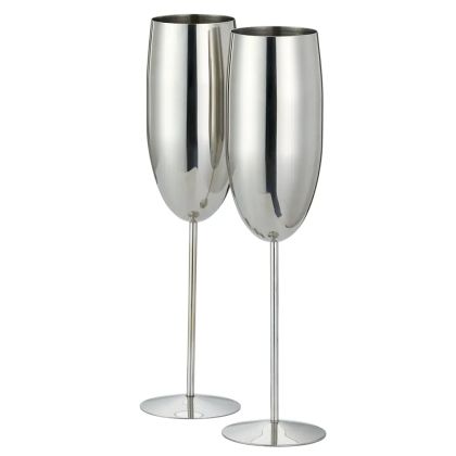 ЧАШИ ЗА ПЕНЛИВО ВИНО OAK&STEEL - CHAMPAGNE SILVER FLUTES, 2X ПО 285МЛ, СРЕБРИСТИ