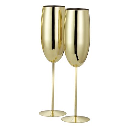 ЧАШИ ЗА ПЕНЛИВО ВИНО OAK&STEEL - CHAMPAGNE GOLD FLUTES, 2X ПО 285МЛ, ЗЛАТИСТИ