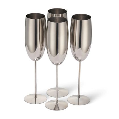 ЧАШИ ЗА ПЕНЛИВО ВИНО OAK&STEEL - SILVER FLUTES, 4X ПО 285МЛ, НЕРЪЖДАЕМА СТОМАНА, СРЕБРИСТИ